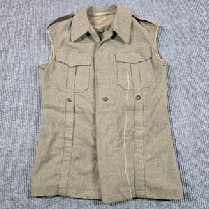 Vintage German Military Vest Mens 40 Medium Green Wool Tweed Field Army Uniform